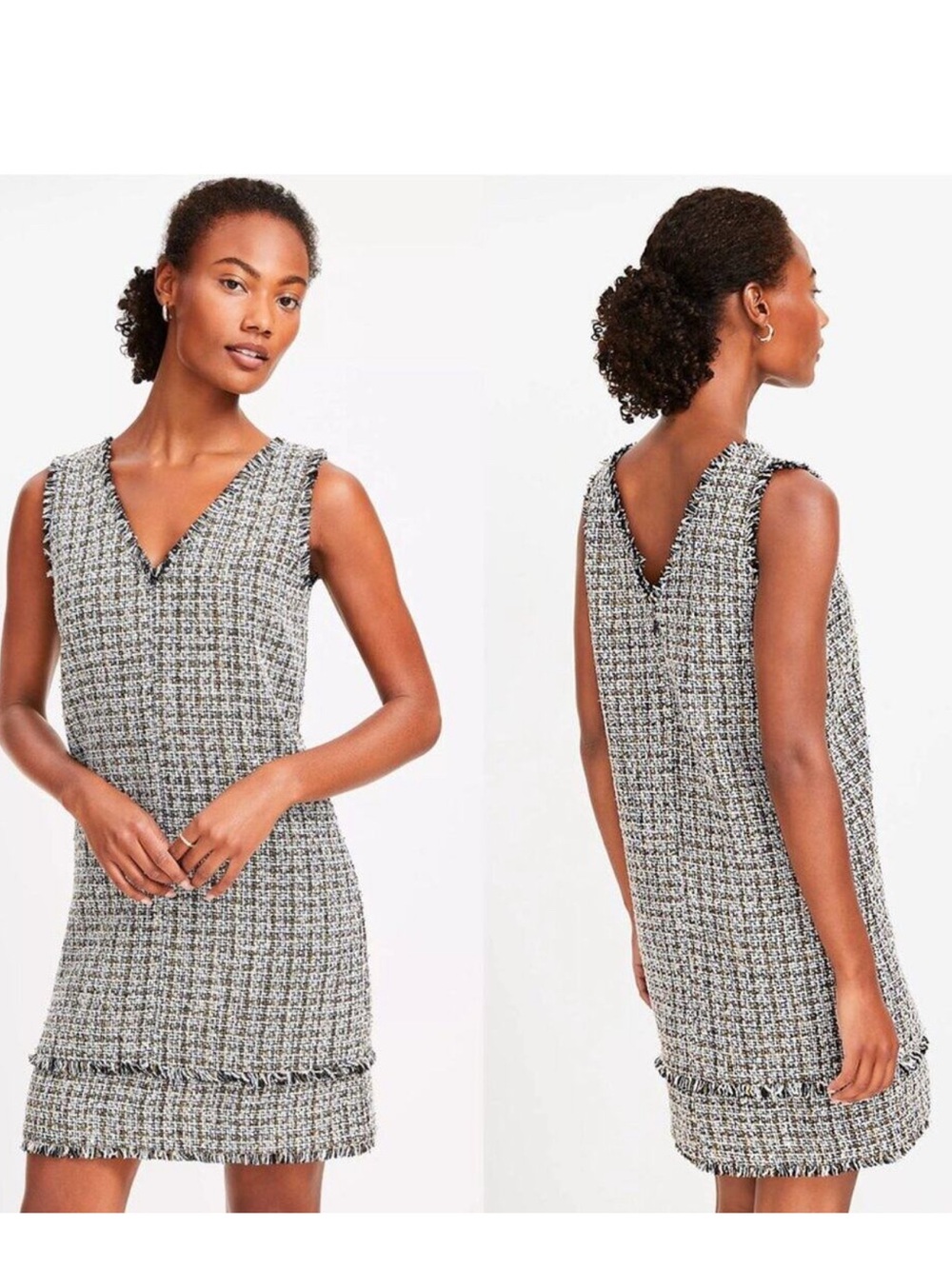 LOFT Metallic Fringe Tweed Double V Mini Dress NET SIZE 12